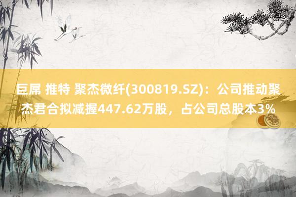 巨屌 推特 聚杰微纤(300819.SZ)：公司推动聚杰君合拟减握447.62万股，占公司总股本3%