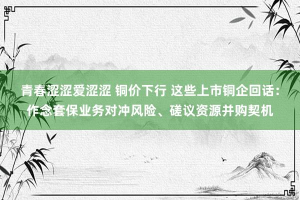 青春涩涩爱涩涩 铜价下行 这些上市铜企回话：作念套保业务对冲风险、磋议资源并购契机