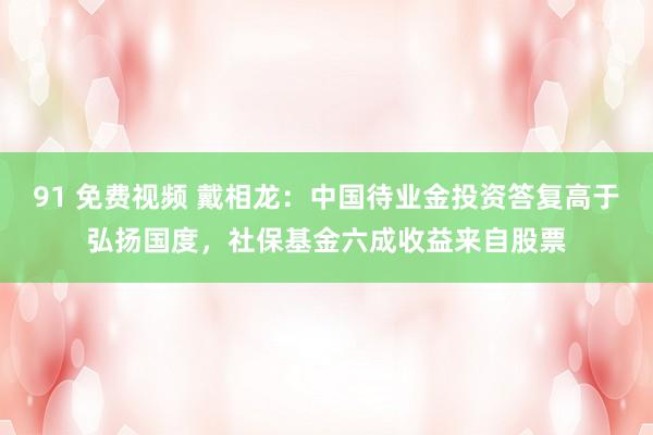 91 免费视频 戴相龙：中国待业金投资答复高于弘扬国度，社保基金六成收益来自股票